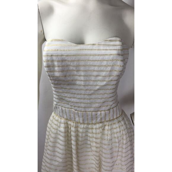 Lilly Pulitzer Strapless Metallic Gold White Stripe Beautiful Dress Sz.12 - Picture 2 of 5